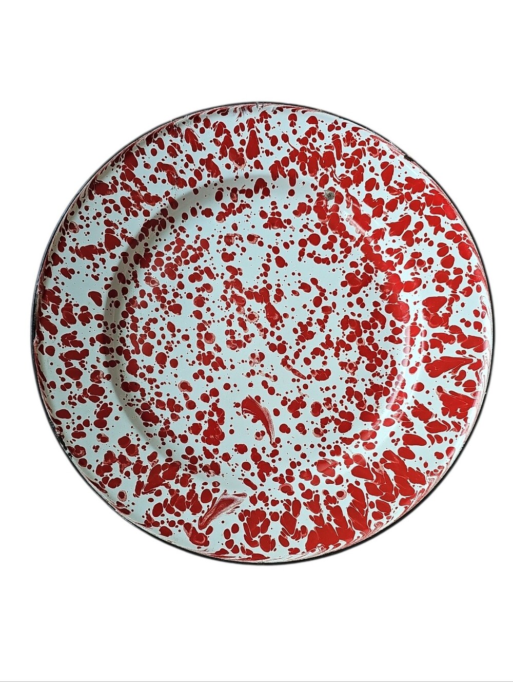 Vintage Red Splatter Enamelware Dinner Plate